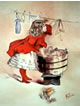 peinture: petite fille à la robe rouge